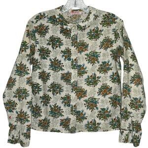 Vintage 60's Shirtmaker green Floral Cotton Blouse Peter Pan Collar USA Small